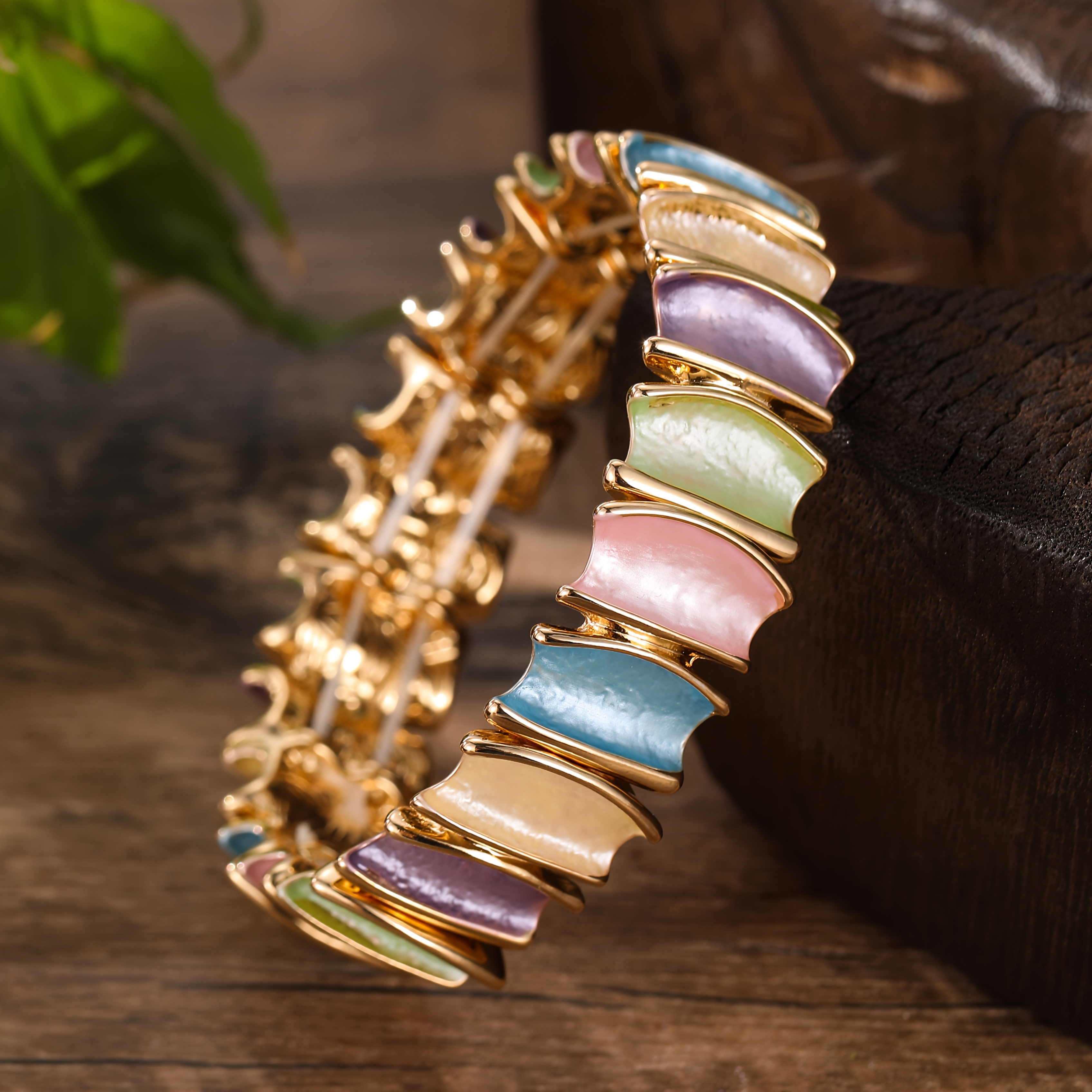Women's Macaron-Colored Enamel Plated Stretch Bracelet, Elegant Gift